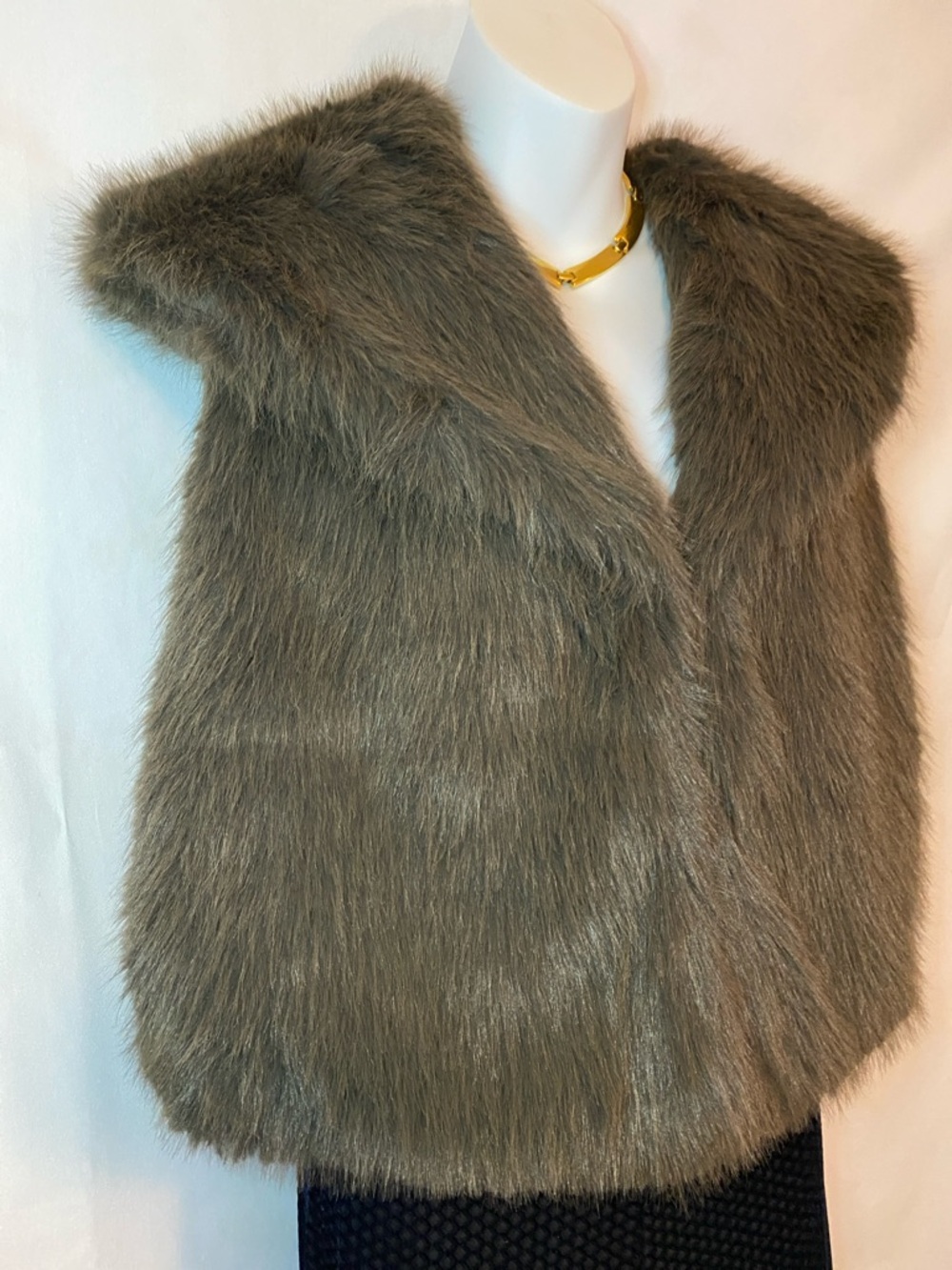 Plush Faux Fur Vest in Taupe - Picture 3 of 11